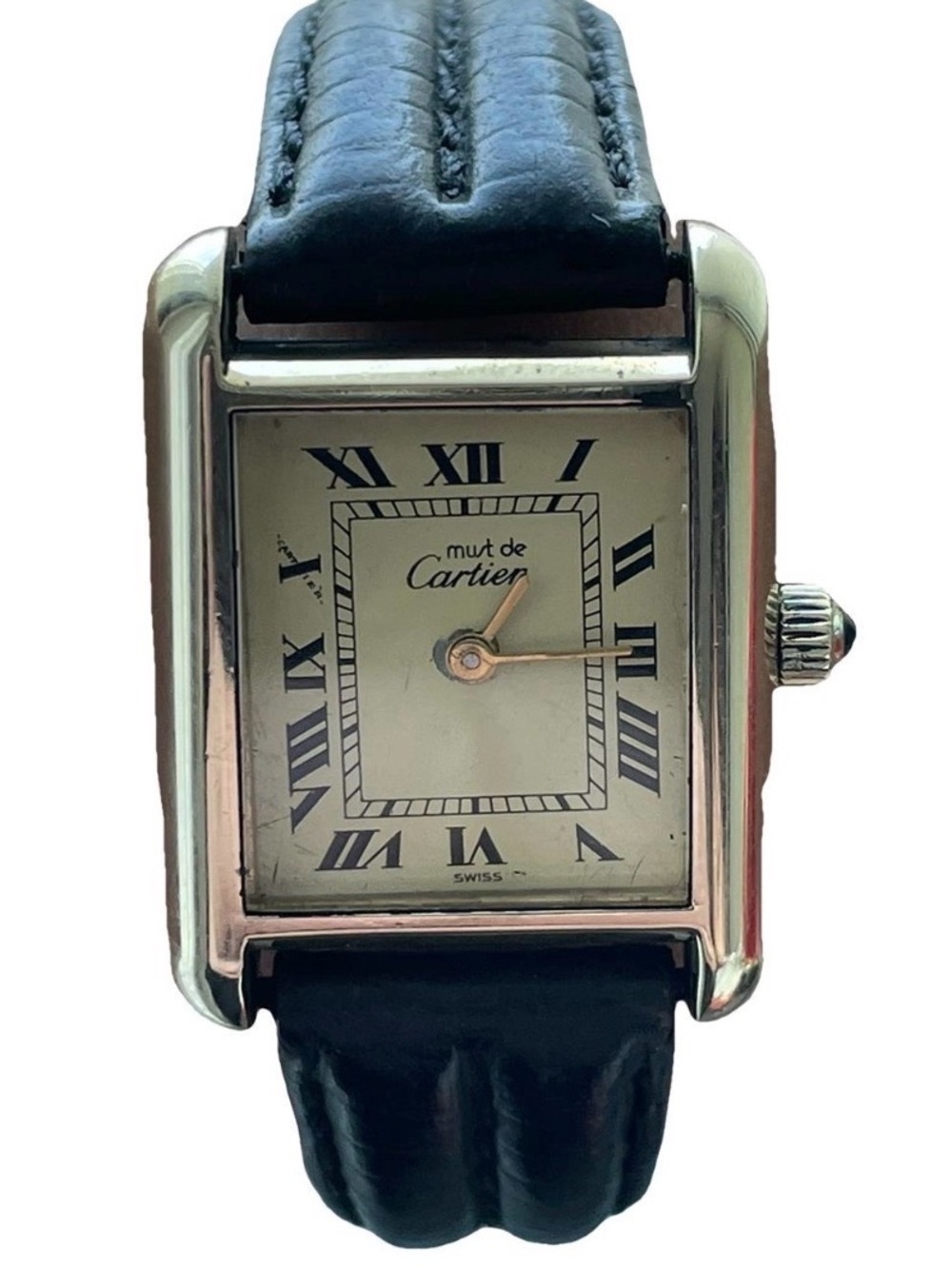 1970’s Vintage Must De Cartier Tank, Gold Plated, Sapphire Cabochon, Manual Wind - Picture 6 of 15